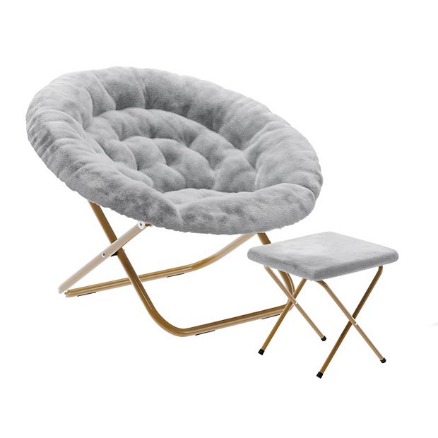 Emma And Oliver Upholstered Xl Folding Saucer Chair With Ottoman