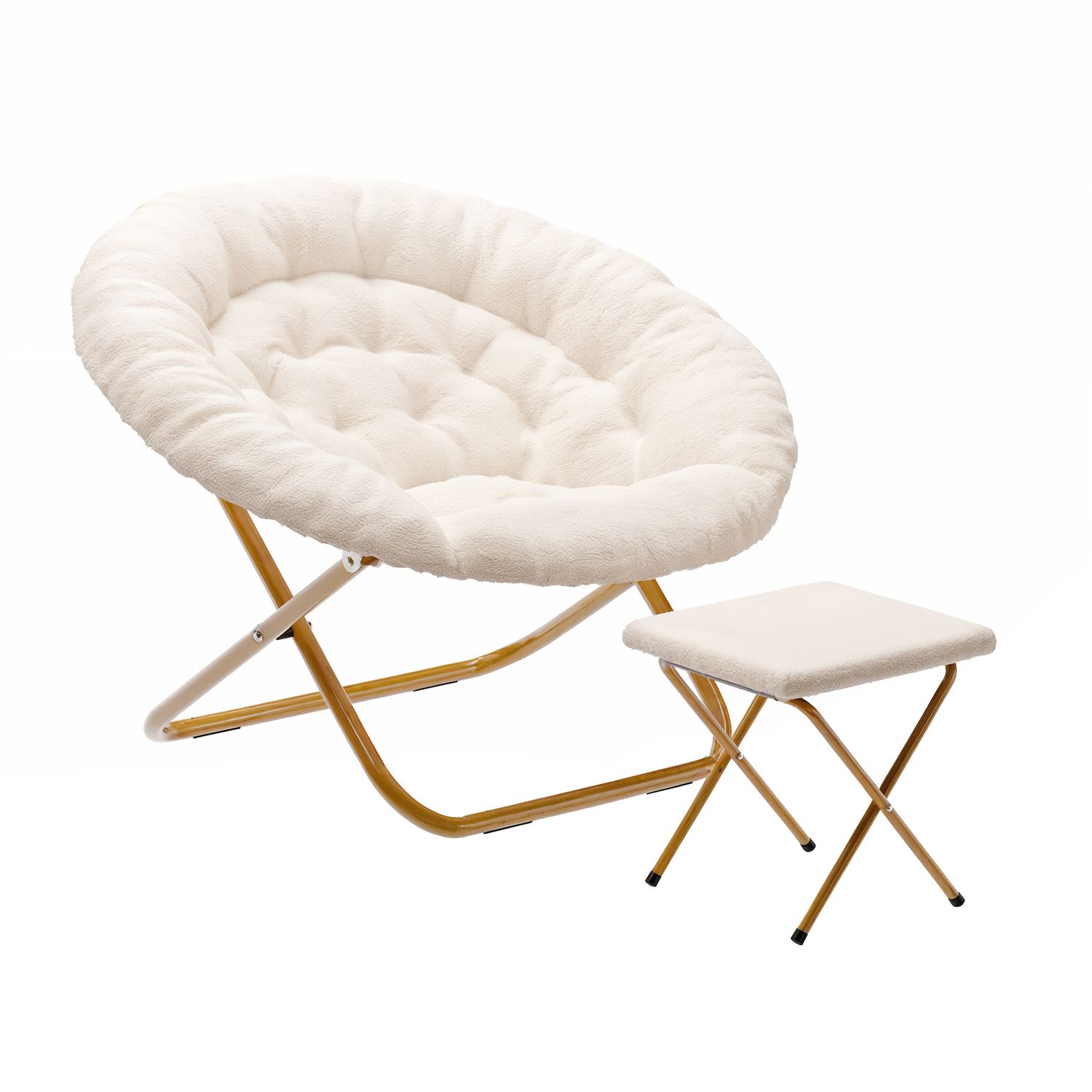 Emma And Oliver Upholstered Xl Folding Saucer Chair With Ottoman