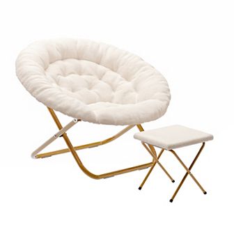 Emma And Oliver Upholstered Xl Folding Saucer Chair With Ottoman