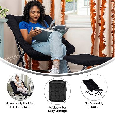 Emma And Oliver Oversized Folding Upholstered Saucer Chair With Ottoman