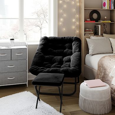 Emma And Oliver Oversized Folding Upholstered Saucer Chair With Ottoman