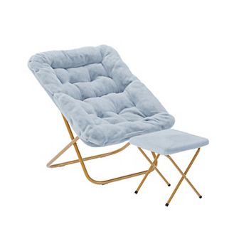 Emma And Oliver Oversized Folding Upholstered Saucer Chair With Ottoman