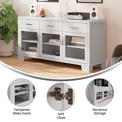 Merrick Lane Buffet Sideboard Cabinet W/ Engineered Wood, 3 Drawers, 3 Doors