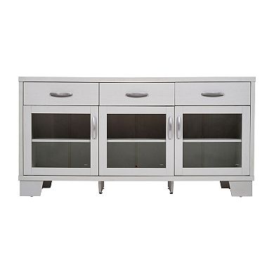 Merrick Lane Buffet Sideboard Cabinet W/ Engineered Wood, 3 Drawers, 3 Doors