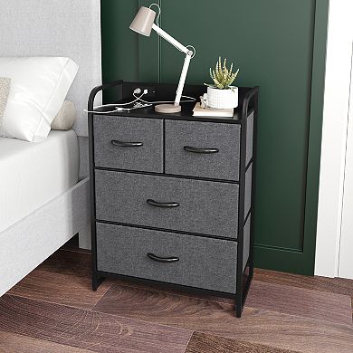 Emma And Oliver Charging Nightstand With 4 Fabric Drawers, 2 Usb Ports, 1 Outlet