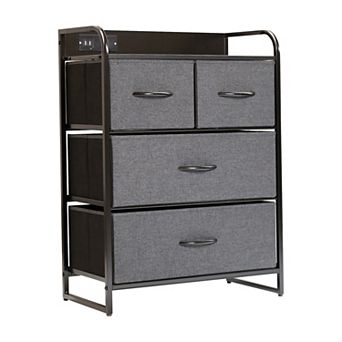 Emma And Oliver Charging Nightstand With 4 Fabric Drawers, 2 Usb Ports, 1 Outlet