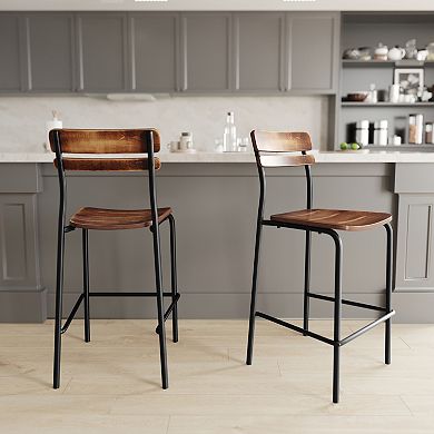Emma And Oliver Bar Stool With Antique Solid Wood Seat And Back/metal Frame