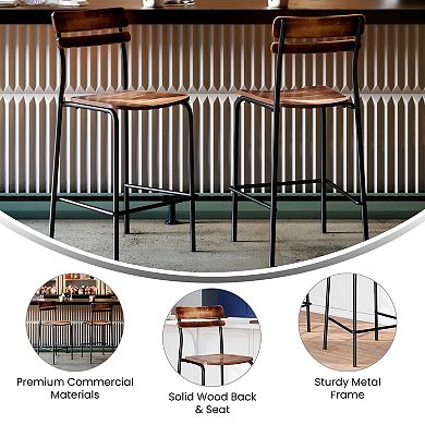 Emma And Oliver Bar Stool With Antique Solid Wood Seat And Back/metal Frame