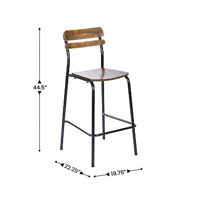 Emma And Oliver Bar Stool With Antique Solid Wood Seat And Back/metal Frame