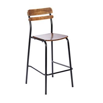 Emma And Oliver Bar Stool With Antique Solid Wood Seat And Back/metal Frame