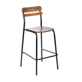 Emma And Oliver Bar Stool With Antique Solid Wood Seat And Back/metal Frame