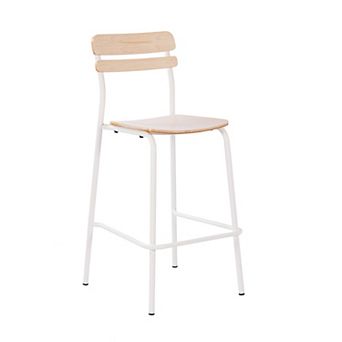 Emma And Oliver Bar Stool With Antique Solid Wood Seat And Back/metal Frame