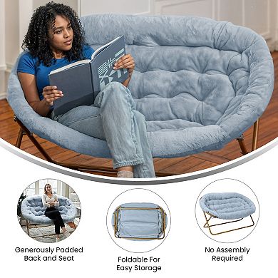 Emma And Oliver Folding Faux Fur Double Saucer Chair With Steel Frame
