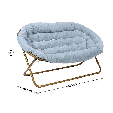 Emma And Oliver Folding Faux Fur Double Saucer Chair With Steel Frame