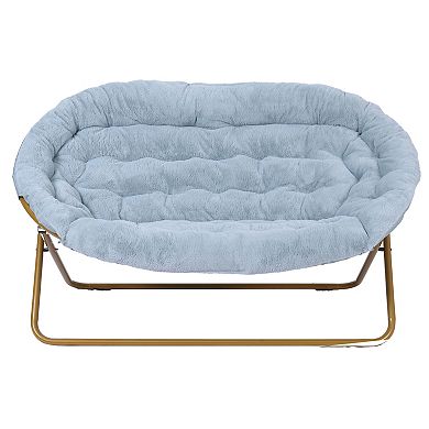 Emma And Oliver Folding Faux Fur Double Saucer Chair With Steel Frame