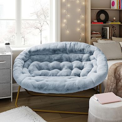 Emma And Oliver Folding Faux Fur Double Saucer Chair With Steel Frame