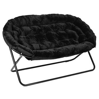 Emma And Oliver Folding Faux Fur Double Saucer Chair With Steel Frame