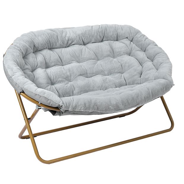 Emma And Oliver Folding Faux Fur Double Saucer Chair With Steel Frame