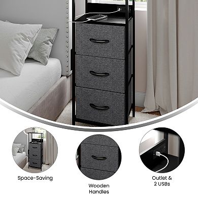 Emma And Oliver Charging Nightstand With 3 Fabric Drawers, 2 Usb Ports, 1 Outlet