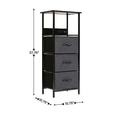 Emma And Oliver Charging Nightstand With 3 Fabric Drawers, 2 Usb Ports, 1 Outlet