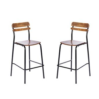 Emma And Oliver 2 pk Bar Stool With Antique Solid Wood Seats And Backs/metal Frames