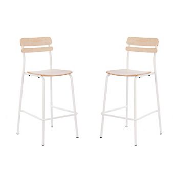 Emma And Oliver 2 pk Bar Stool With Antique Solid Wood Seats And Backs/metal Frames