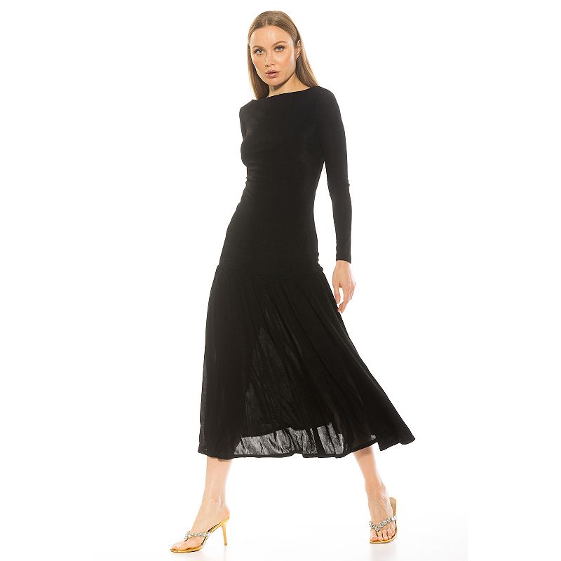 Women's ALEXIA ADMOR Khaite Long Sleeve Drop Waist Shirred Maxi Dress,