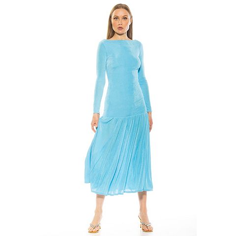 Женские платья ALEXIA Women's ALEXIA ADMOR Khaite Long Sleeve Drop Waist Shirred Maxi Dress