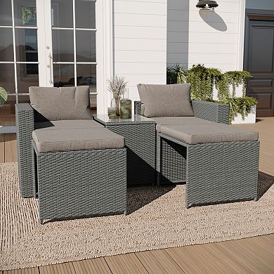 Merrick Lane Woven Rattan Indoor/outdoor Modular Sofa Set With Table And Ottomans