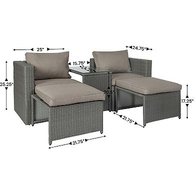 Merrick Lane Woven Rattan Indoor/outdoor Modular Sofa Set With Table And Ottomans
