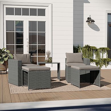 Merrick Lane Woven Rattan Indoor/outdoor Modular Sofa Set With Table And Ottomans