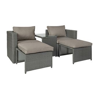 Merrick Lane Woven Rattan Indoor/outdoor Modular Sofa Set With Table And Ottomans