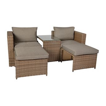 Merrick Lane Woven Rattan Indoor/outdoor Modular Sofa Set With Table And Ottomans