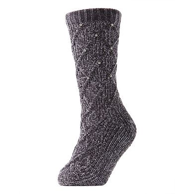 Faux Pearl Lattice Plush-lined Socks