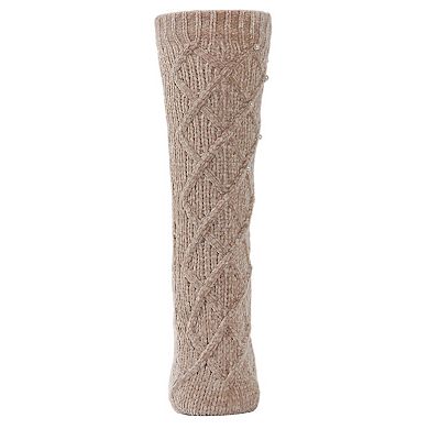 Faux Pearl Lattice Plush-lined Socks