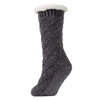 Faux Pearl Lattice Plush-lined Socks