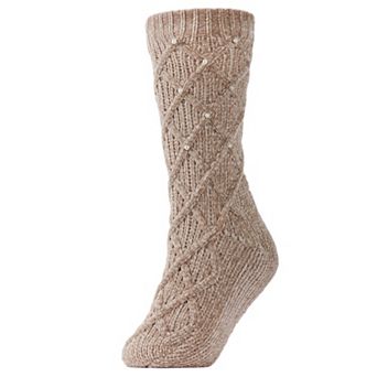 Faux Pearl Lattice Plush-lined Socks