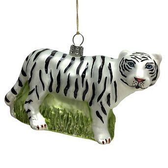 Pinnacle Peak Trading White Tiger Polish Glass Christmas Tree Ornament Animal Wildlife Decoration