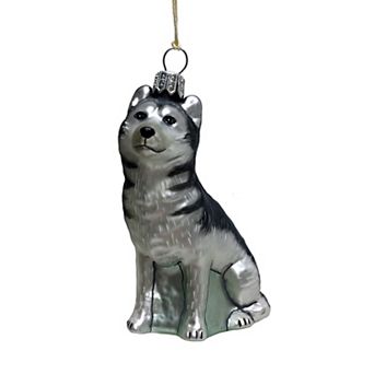 Pinnacle Peak Trading Siberian Husky Dog Sitting Polish Glass Christmas Tree Ornament
