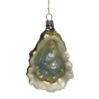 Pinnacle Peak Trading Oyster With Pearl Polish Glass Christmas Tree Ornament Food Decoration