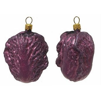 Pinnacle Peak Trading Purple Chinese Cabbage Polish Glass Christmas Ornament Vegetable Food Set Of 2