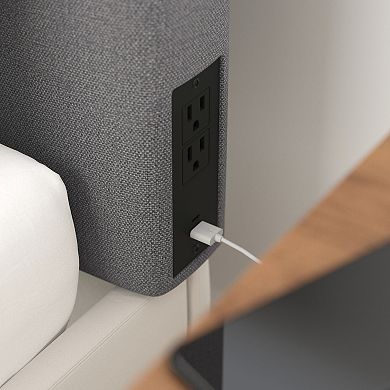 Merrick Lane Upholstered Charging Headboard With 2 Outlets, Usb Port, Usb-c Port