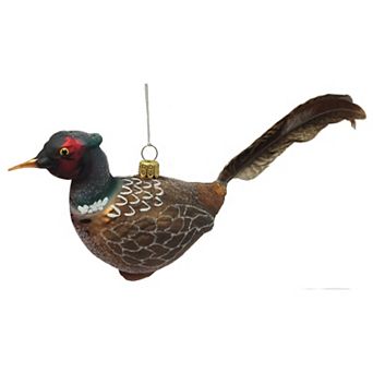 Pinnacle Peak Trading Pheasant Bird With Feather Tail Polish Glass Christmas Tree Ornament