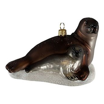 Pinnacle Peak Trading Gray Seal Ocean Life Animal Polish Mouth Blown Glass Christmas Ornament