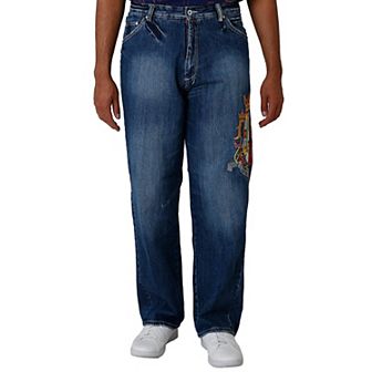 Blanco Label Men's Relaxed Fit 5 Pocket Jeans Dark Blue Washed & Embroidery