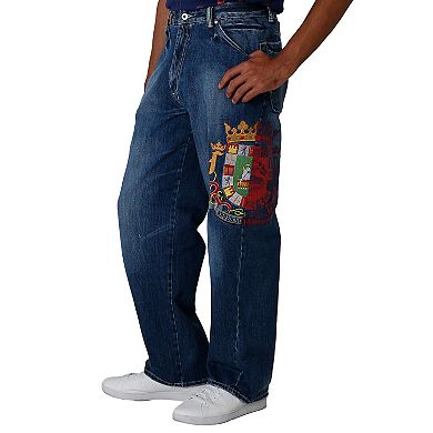 Blanco Label Men's Relaxed Fit 5 Pocket Jeans Dark Blue Washed & Embroidery