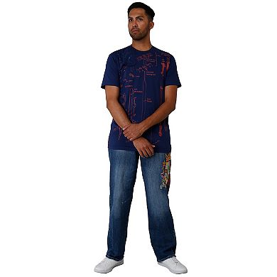 Blanco Label Men's Relaxed Fit 5 Pocket Jeans Dark Blue Washed & Embroidery