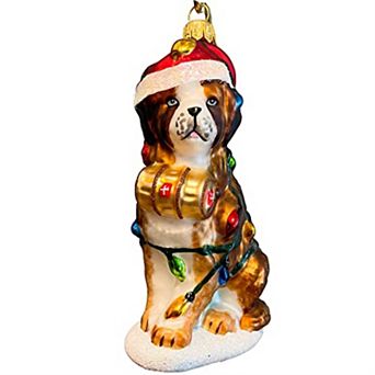 Pinnacle Peak Trading St Bernard Wrapped In Christmas Lights Polish Ornament