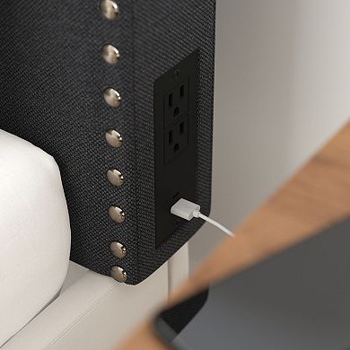 Merrick Lane Contoured Charging Headboard With 2 Outlets, Usb Port, Usb-c Port