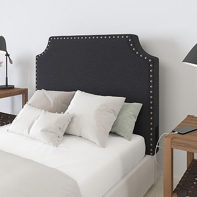 Merrick Lane Contoured Charging Headboard With 2 Outlets, Usb Port, Usb-c Port